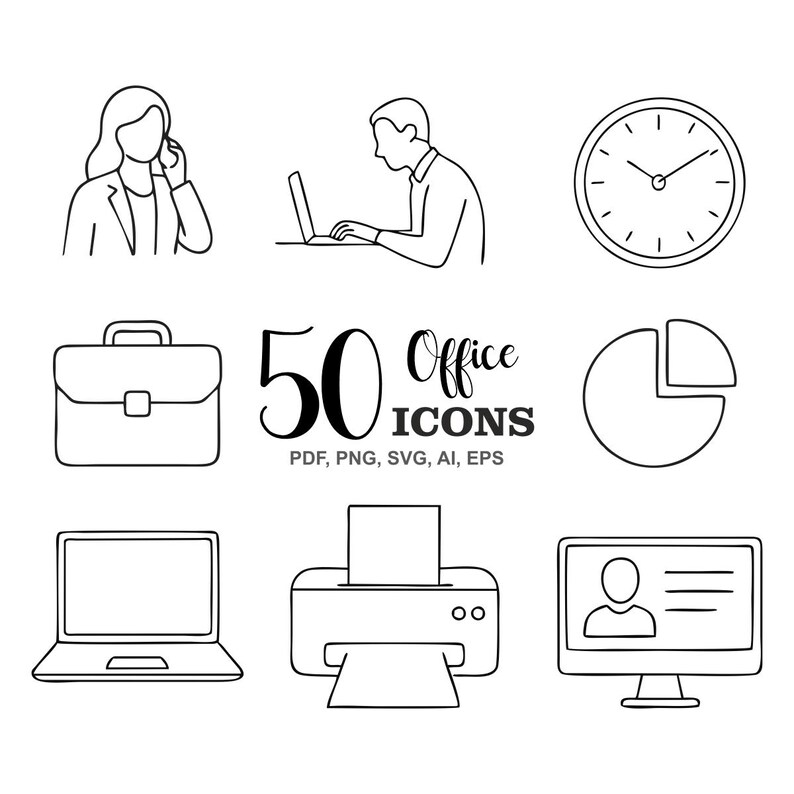 50 Minimalist Office Icons | Hand Drawn, One Line (SVG, PNG, AI) - Etsy