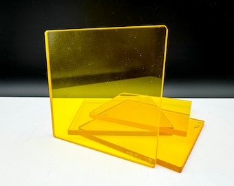 Polished Yellow Optical Glass Square, Craft Supply (80x80mm, 5mm Thick)