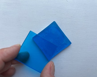 Blue Optic Glass Squares - Jewelry Making, Craft Supplies (5 Pieces)