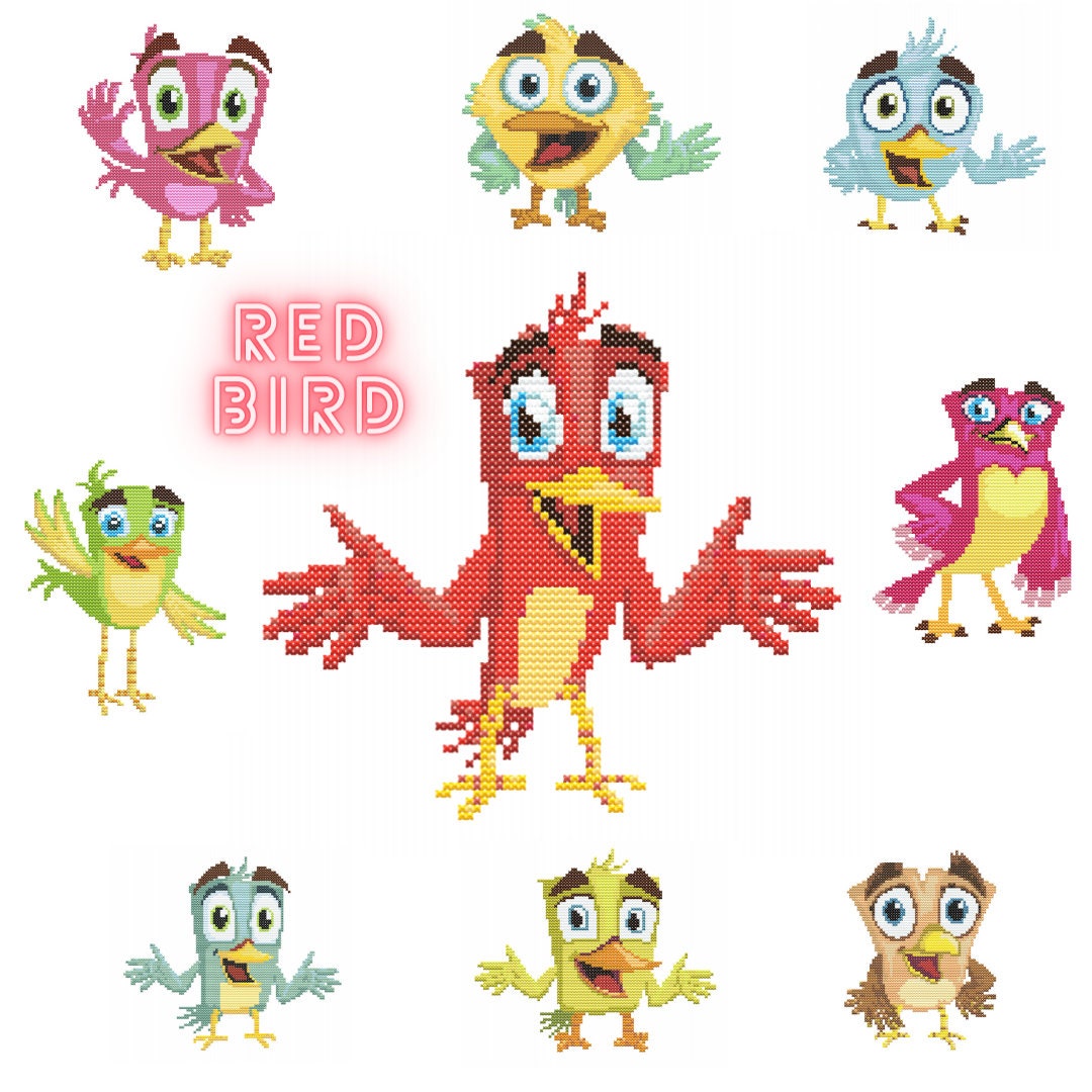 Red Bird Cross Stitch Pattern, Instant PDF Download, Cartoon Character