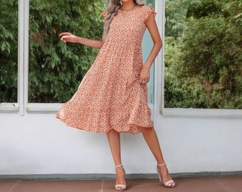 Geblümtes Sommerkleid | Frühlings-Sommerkleid | Boho Sonnenkleid | Elegantes Freizeitkleid | Urlaubskleid