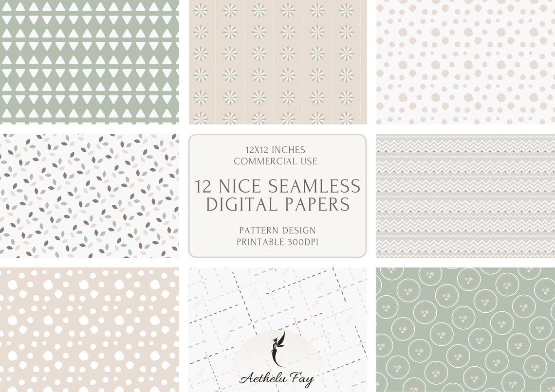 12 Nice Seamless Digital Paper Set Printable Scrapbook Papers Patterns ...