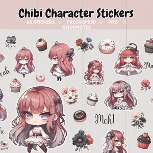 65 Digital Chibi Stickers Precropped Cute Digital Stickers for Planner 65 Precropped Stickers  Goodnotes PNG Chibi Design Cute Girl Sticker