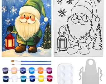Mistletoe Gnomes Pre Drawn Canvas Paint Party | Custom Paint Party Kit | Kids Adults Theme Party Activity | Party Favor Pre Drawn Canvas