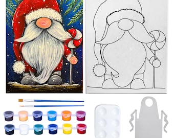 Holiday Santa Gnomes Canvas Paint Party | Custom Paint Party Kit | Kids Adults Theme Party Activity | Party Favor Pre Drawn Canvas