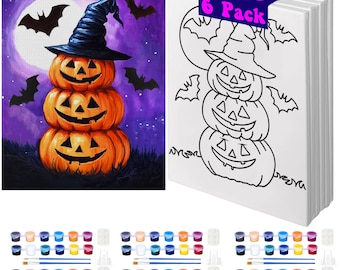 Halloween Paint Party Kit (6) | Pre Drawn Pumpkin Canvas, Kids Activity