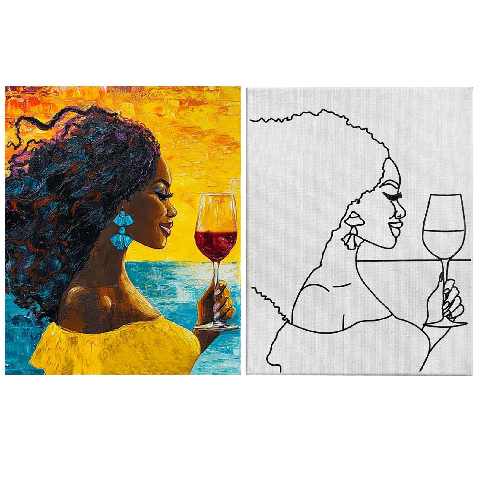 2 Pack Valentines Paint and Sip Kit for Couples, Pre Drawn Canvas Art ...