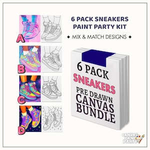 6 Pack Pre Drawn Sneaker Canvas Paint Party Kit | Mix Match Designs