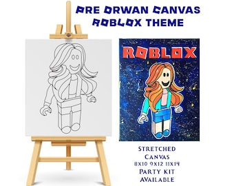 Custom Theme Paint Party For Kids | Roblox Girl Theme Party | Party Activity | Party Favor Handmade Pre Drawn Canvas