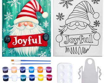 Santa’s Little Gnomes Canvas Paint Party | Custom Paint Party Kit | Kids Adults Theme Party Activity | Party Favor Pre Drawn Canvas