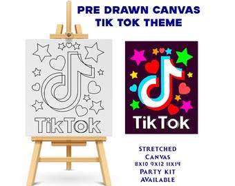 Custom Theme Paint Party For Kids | Tiktok Theme Party | Party Activity | Party Favor Handmade Pre Drawn Canvas