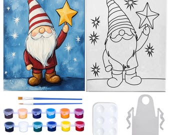 Tinsel Gnomes Canvas Paint Party | Custom Paint Party Kit | Kids Adults Theme Party Activity | Party Favor Pre Drawn Canvas