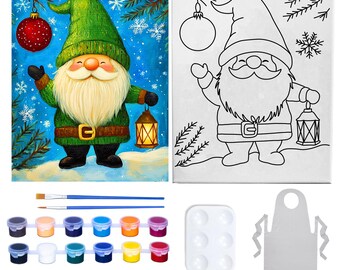 Gnomes Pre Drawn Canvas Paint Party | Custom Paint Party Kit | Kids Adults Theme Party Activity | Party Favor Pre Drawn Canvas