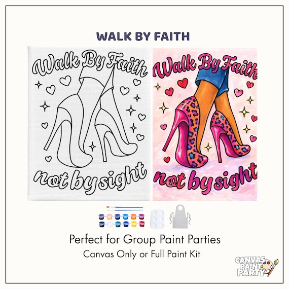 Walk By Faith Pre Drawn Canvas Painting Kit | Praise and Paint Church Group Activity