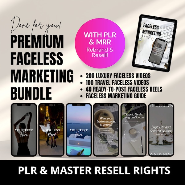 Faceless Marketing Bundle, PLR & MRR Digital Product, Faceless Videos, Faceless Reels, Faceless Marketing Guide, Done For You