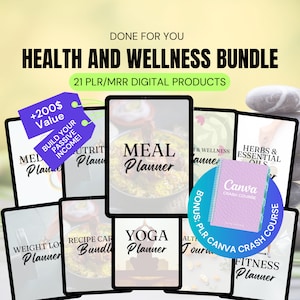 PLR Gesundheits- und Wellness-Bundle mit Master Resell Right, PLR Digital Produkte, MRR, Meal Planner, Fitness Planner, Yoga, Weight Loss Journal