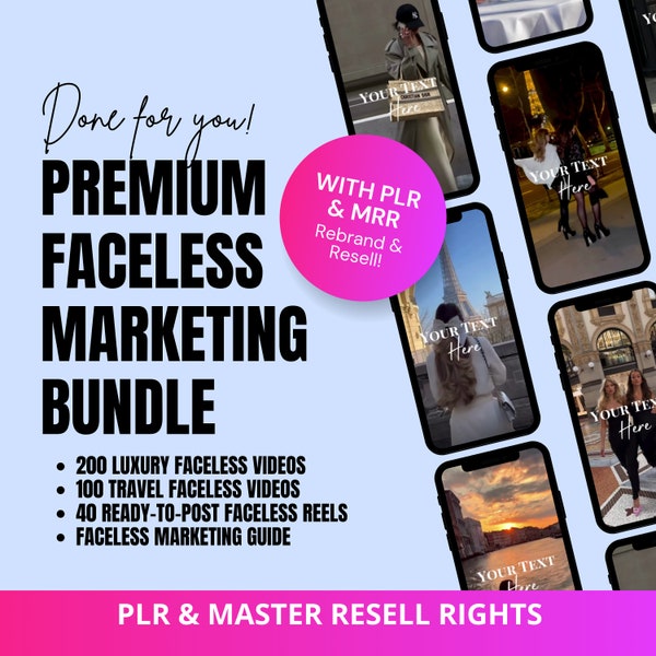PLR Faceless Marketing Bundle, PLR & MRR Digital Product, Faceless Videos, Faceless Reels, Faceless Marketing Guide, Done For You