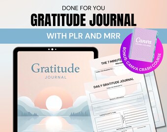 PLR Gratitude Journal con Master Reell Rights, MRR & PLR Digital Products, Self Love Journal, Digital Planner, Mindfulness y Wellness