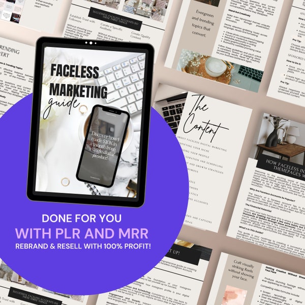 PLR Faceless Marketing Guide with Master Resell Rights, PLR Digital Product, Faceless Reels, Reels Guide, Faceless Instagram, Done For You