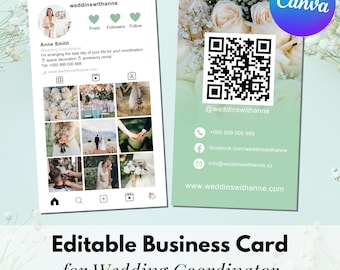 Business Card Template Design, Instagram Business Card, Wedding Coordinator Business Card Canva Template