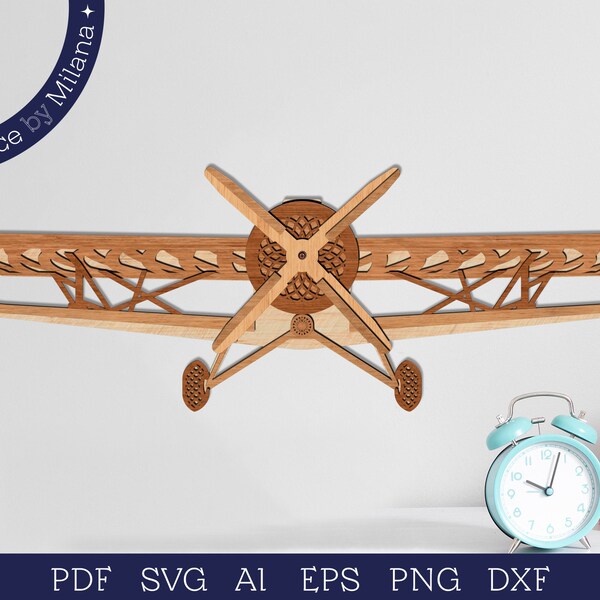 Laser-Cut Biplane Wall Design Template - 5-Layered Propeller Plane