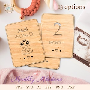 Modèle découpé au laser : cartes jalons de la première année de bébé avec motif serpent – parfaites pour les séances photos jalons et la décoration de chambre d'enfant