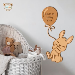 Laser-Cut Hase und Luftballon Design-Vorlage: Wanddeko und Messlatte fürs Kinderzimmer - Multiformat Laser Cut (4 Ebenen)