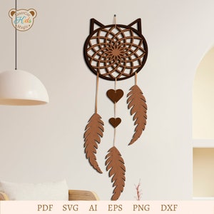 Laser Cutting Template — Dreamcatcher &quot;Cat Grace&quot; for Kids&#39; Room — Digital File