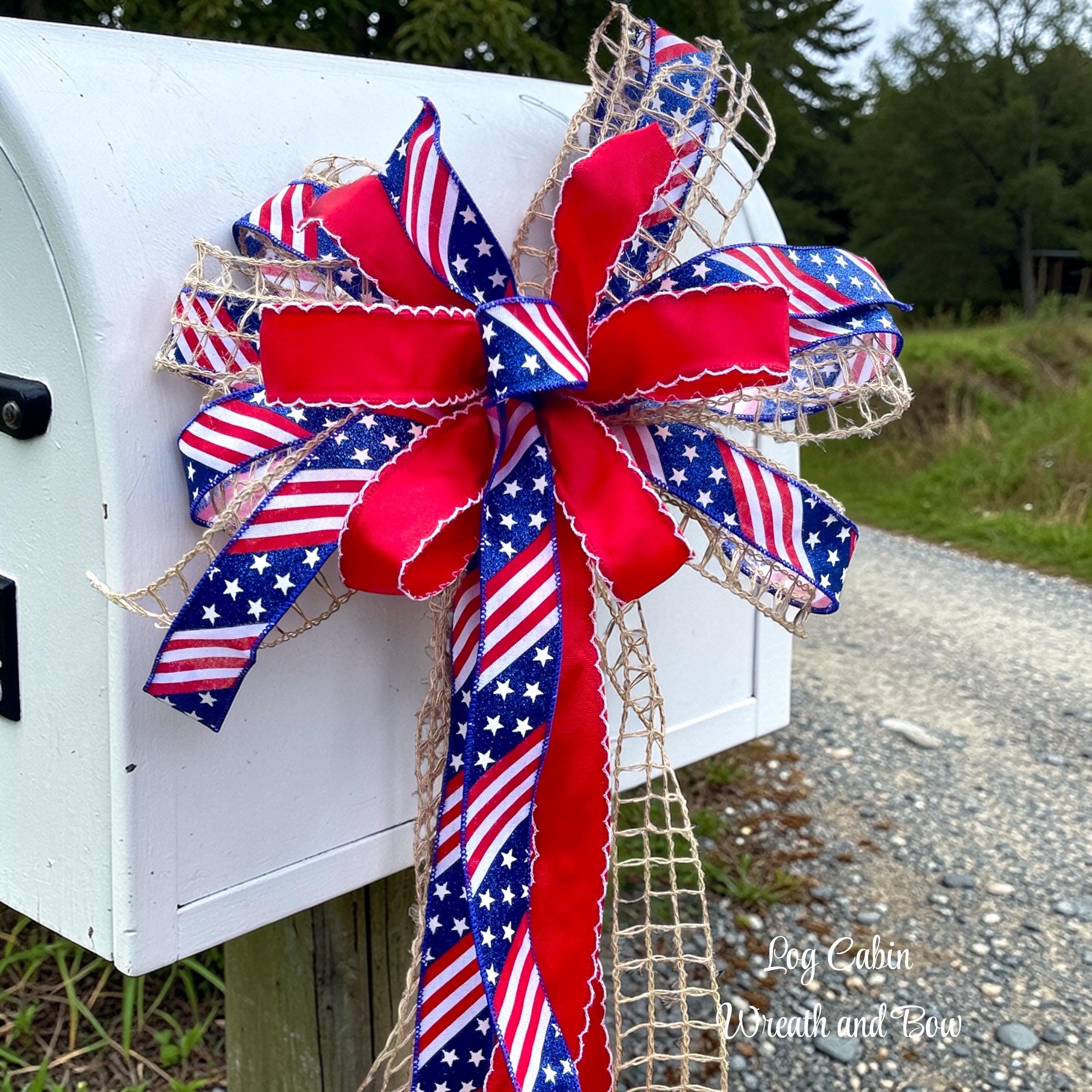Patriotic Mailbox Bow, 4th of July Mailbox Decor, American Flag Bow ...