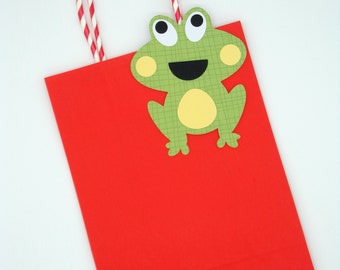 Etiqueta colgante de regalo grande de 3" Happy Frog para bebé niño y niña / favor de fiesta para bolsa de regalo de cumpleaños y caja de regalo / etiqueta de regalo sin agujero / juego de 6