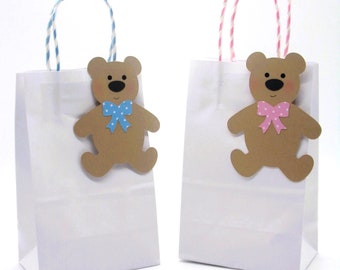 Large 5" Teddy Bear Gift Tag | Party Favor Hang Tag for Baby Shower and Birthday | No Hole Gift Tag | Set of 5