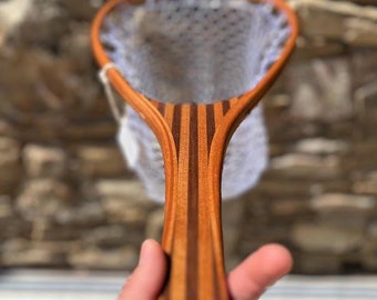 Tamaño mediano - Rayas finas - Nogal/Sapeli - Red de pesca - Red de aterrizaje - Fabricada en EE. UU. - Pequeña empresa