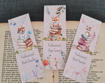 Cute bookmarks set of 3 animal motifs for professional booklovers