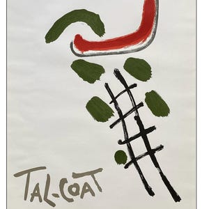 Pierre TAL COAT - Manifesto della mostra del 1959 - Litografia originale - Stampa vintage - Rosso e verde - Arte contemporanea - Decorazione murale - Arredamento per la casa