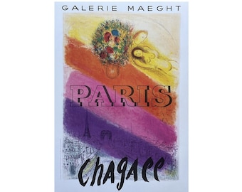 Affiche de l'exposition Marc CHAGALL - « Paris, les Champs Elysées » - Art moderne - vintage