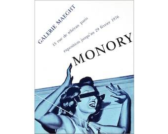 Jacques MONORY - 1976 exhibition poster - Original lithograph - Paris Gallery - Vintage - Modern art