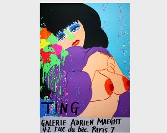 Walasse TING, affiche de l'exposition 1979 - Lithographie originale - Impression vintage - Art moderne