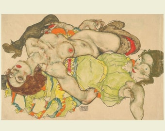 Affiche de l'exposition EGON SCHIELE - Couple de femmes - Art moderne, impression de musée