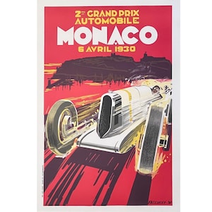 Litografia vintage del Gran Premio di Monaco del 1930 - Stampa originale a 5 colori - Raro oggetto da collezione! - Arredamento per la casa - Decorazione murale