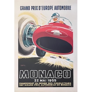 1955 MONACO Grandprix Poster - 5-Farben-Lithographie - Seltene Vintage Edition - Großformat (68 x 100 cm) - Wohnkultur - Wanddeko - Wandbehänge