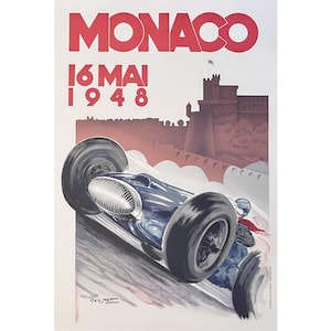 Póster del Gran Premio de Mónaco de 1948 - Litografía en 5 colores - Edición vintage - Gran tamaño (68 x 100 cm) - Decoración del hogar - Decoración de pared - Tapices