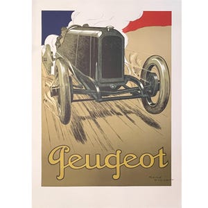 Stampa d'epoca di auto Peugeot - Manifesto pubblicitario raro - Litografia originale - Decorazione per la casa - Decorazione murale