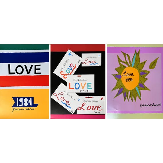YSL Love Posters – Set of 3 Original Lithographs, 1984/1990/1994