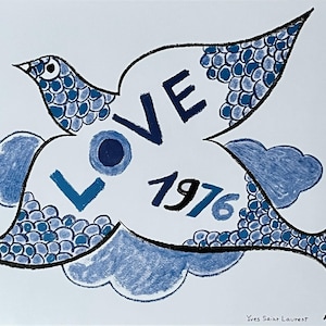 Yves Saint Laurent Poster - LOVE 1976 - Saint-Laurent - Mode Ikone - Neujahrs Poster - Wohnkultur - Wanddekoration - YSL Foundation - Vogel