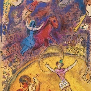 Cartel de la exposición CHAGALL de 1982 - Impresión original de galería - Vintage - Circo - Decoración del hogar - Decoración de pared