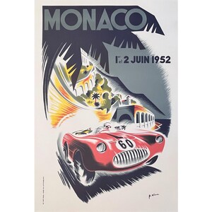 Poster del Gran Premio di Monaco del 1952 - Grande formato (68 x 100 cm) - Raro da collezione! Litografia originale - Decorazione per la casa - Decorazione da parete