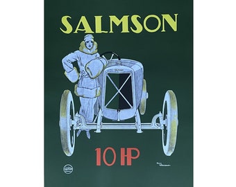 Affiche SALMSON 10HP (1980) - Lithographie originale - Impression vintage Automobilia (62,5 x 48 cm) Art déco