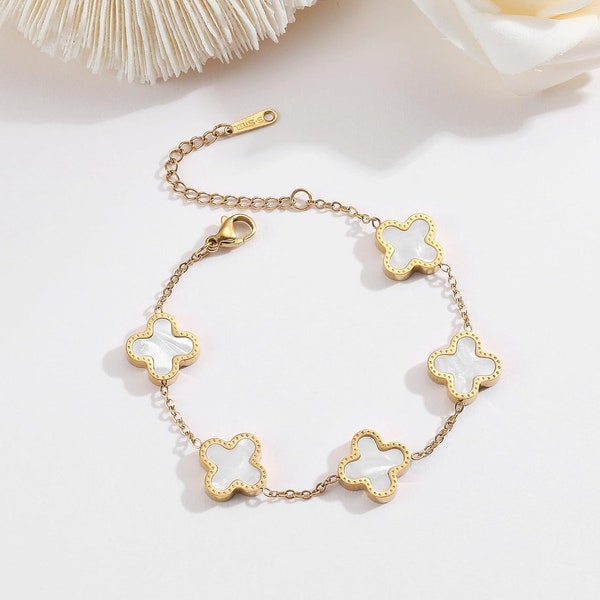 Clover Bracelet for Women 18K Gold Bracelet Charm Bracelet Lucky Bracelet Handmade Jewelry Dangle Bracelet Gift Ideas