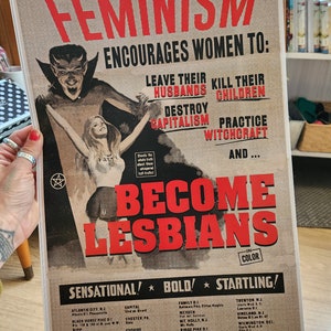 Feminism Makes Lesbians Vintage Art Reproduction print Hilarious fun