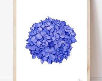 Blue Hydrangea Flower Watercolor Art Print | Floral Wall Decor